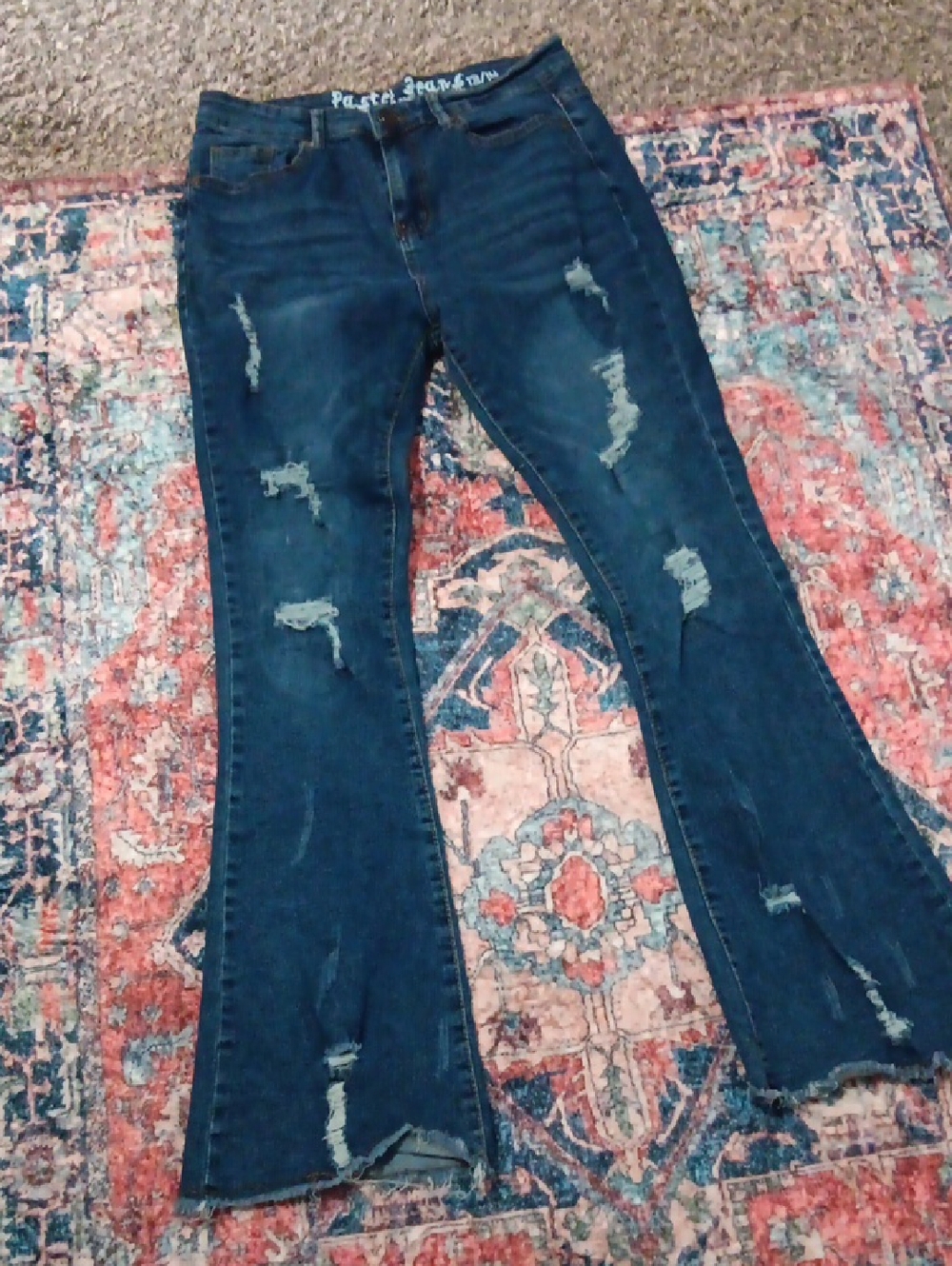 Pastel Jeans Distressed Flared Jeans